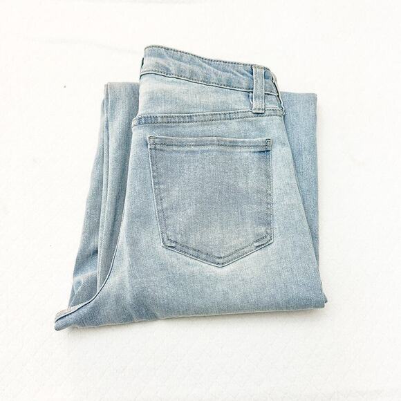 OAT NY Light Wash Wide Leg Raw Hem Cropped Zip Fly Denim Jeans Size 4 / 27 - Picture 1 of 8